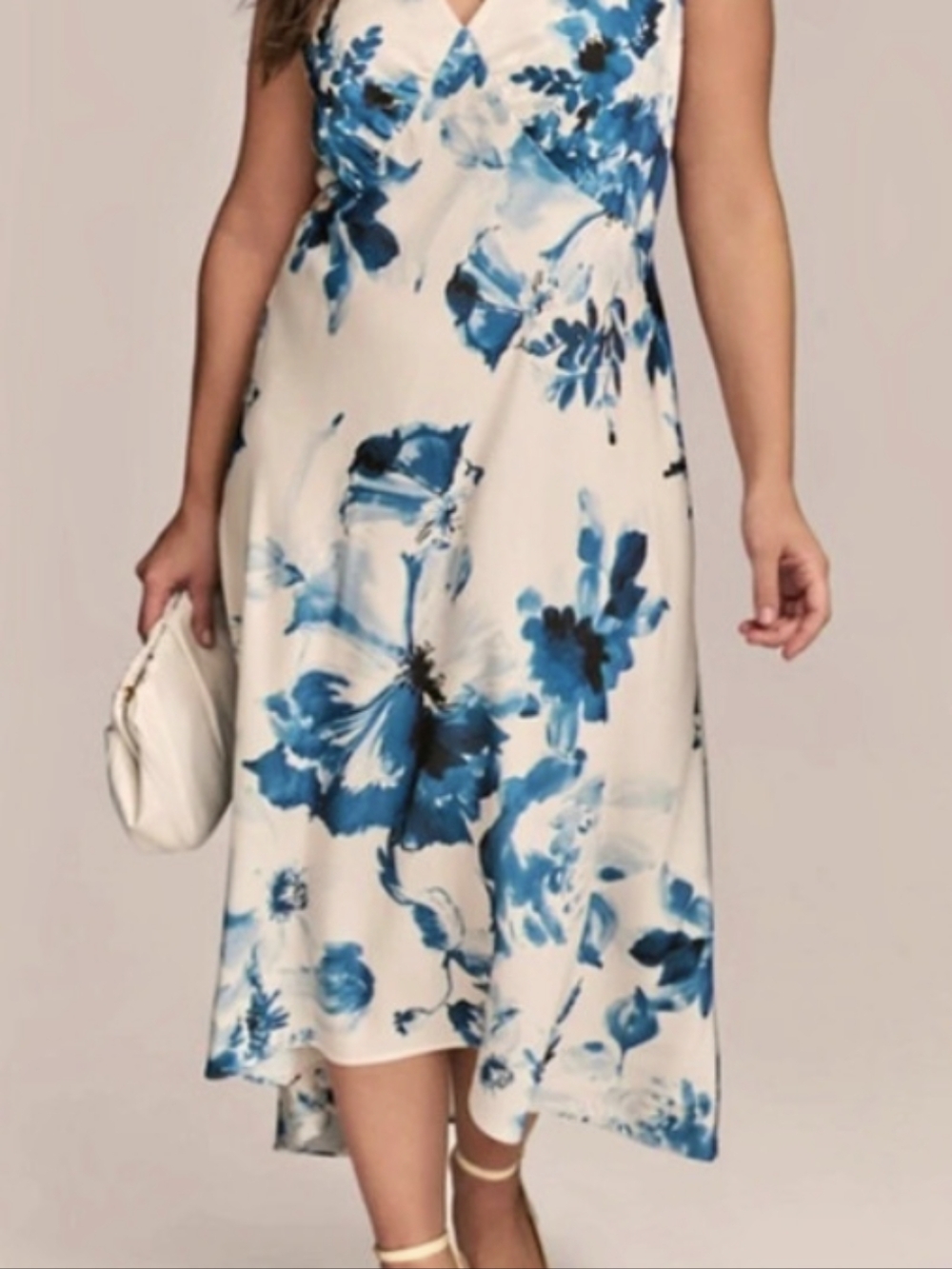 Donna Karan New York Floral Midi Dress in Blue & White Size 18W Like New